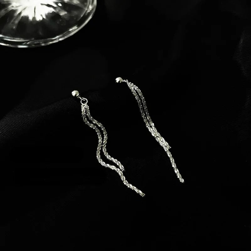 Silver Tassel Long Earrings Women Korean Trendy Dangle Jewelry