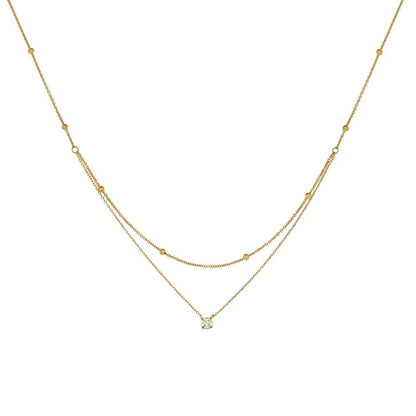 Stylish Shiny Zircon Double Layer Staniless Steel Waterproof Gold Plated Choker Necklace Stacked Fashion Jewelry Gift for Women