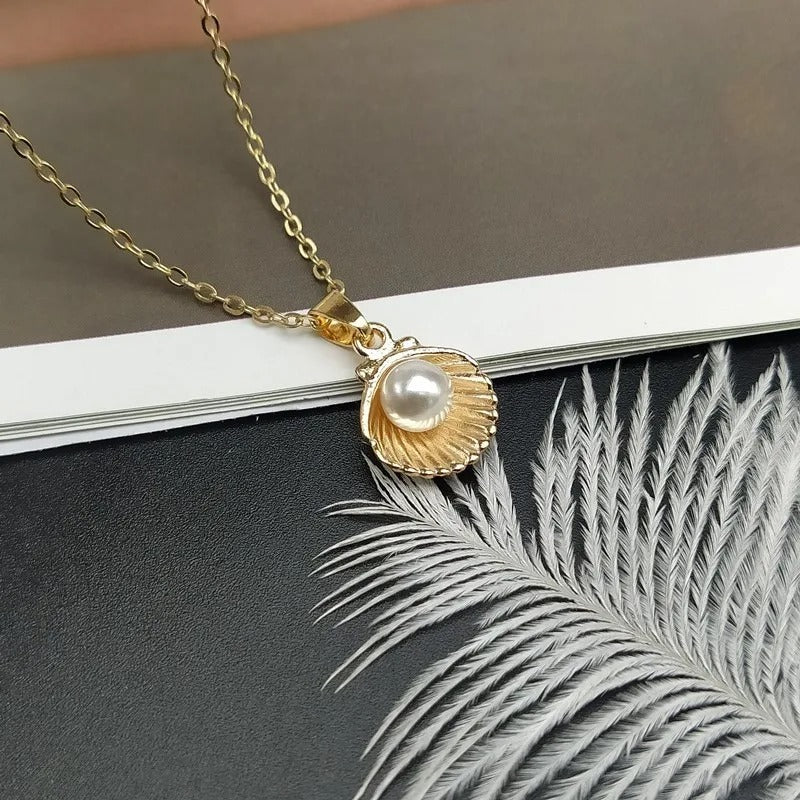 Trendy Summer Shell Imitation Pearl Pendant Necklace For Women Fashion Collar Neck Jewelry