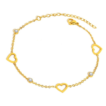 Stainless Steel Crystal Zircon Hollow Heart Bracelet Women Jewelry
