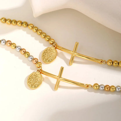 St. Benedict Cross Bracelet Tri-color Beaded Chain for Women