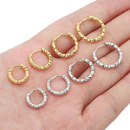 Round Embossed Hoop Earrings Stainless Steel Women’s Jewelry