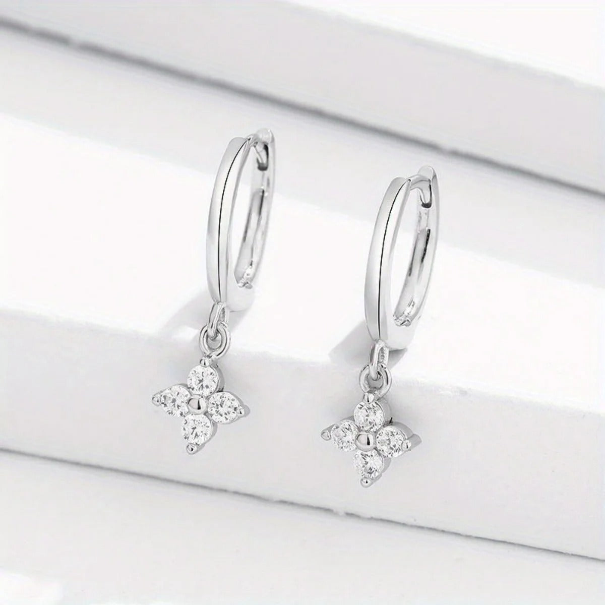 Women’s Zircon Flower Pendant Hoop Earrings Simple Stainless Steel