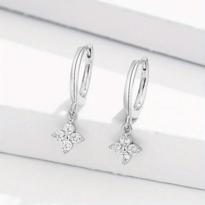 Women’s Zircon Flower Pendant Hoop Earrings Simple Stainless Steel