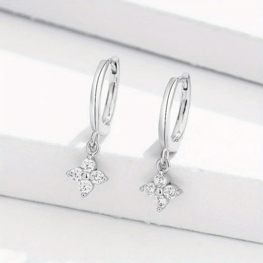 Women’s Zircon Flower Pendant Hoop Earrings Simple Stainless Steel