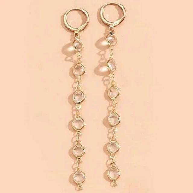 Korea Colorful Rhinestone Tassel Earrings Women Green Bead Drop