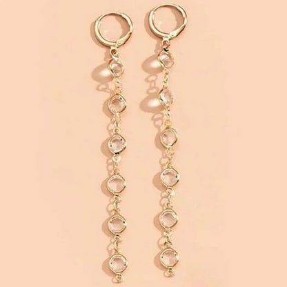 Korea Colorful Rhinestone Tassel Earrings Women Green Bead Drop