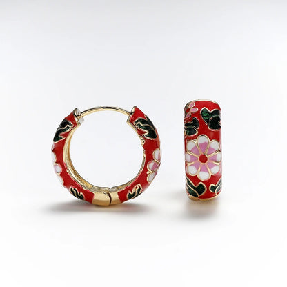 Vintage Enamel Leaf Flower Hoop Earrings Women Wedding Party Jewelry