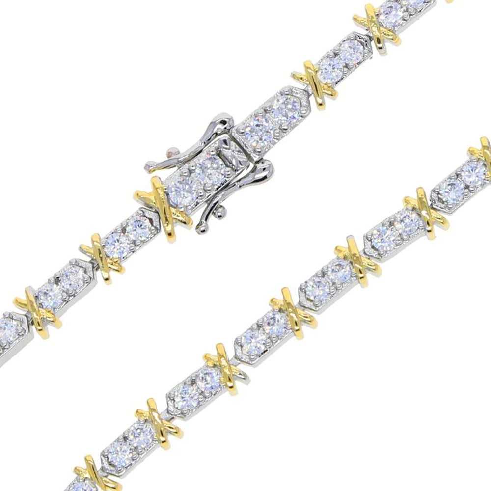 Iced Out Cross X Necklace Gold & Silver 3MM CZ Tennis Chain for Women