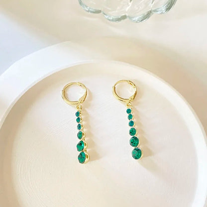 Green Long Dangle Earrings Women Multi-Layer Rhinestone Beads