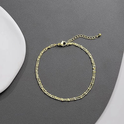 Waterproof Layered Beaded Anklet Bracelet Gold & Silver