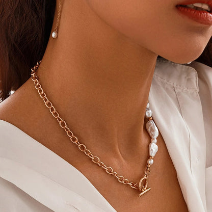 Trend Elegant Jewelry Wedding Baroque Pendant Necklace For Women Fashion Imitation Pearl Geometry Chain Choker Necklace