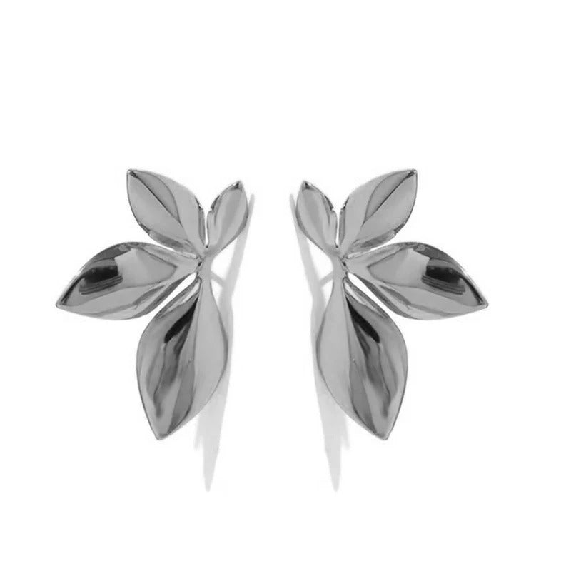 Fashion Stainless Steel Leaves Flower Stud Earrings Bright Anti Allergy Waterproof Charm Texture High Quality Jewelry