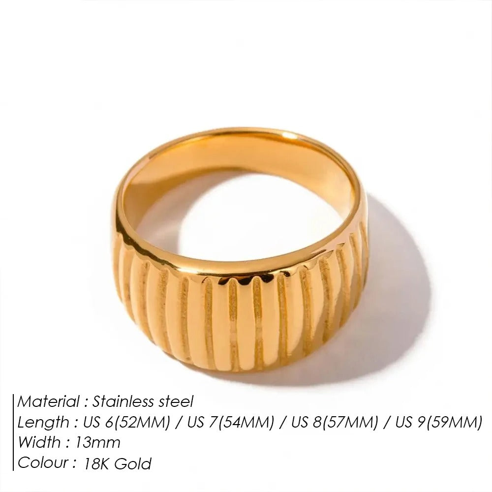 Stainless Steel Wide Edge Ring – Vertical Texture Punk Fashion Jewelry for Women, Factory Direct