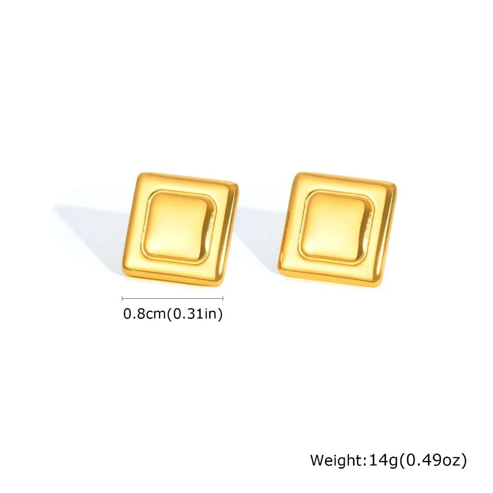 Metal Square Stud Earrings Women Minimalist Stainless Steel Jewelry