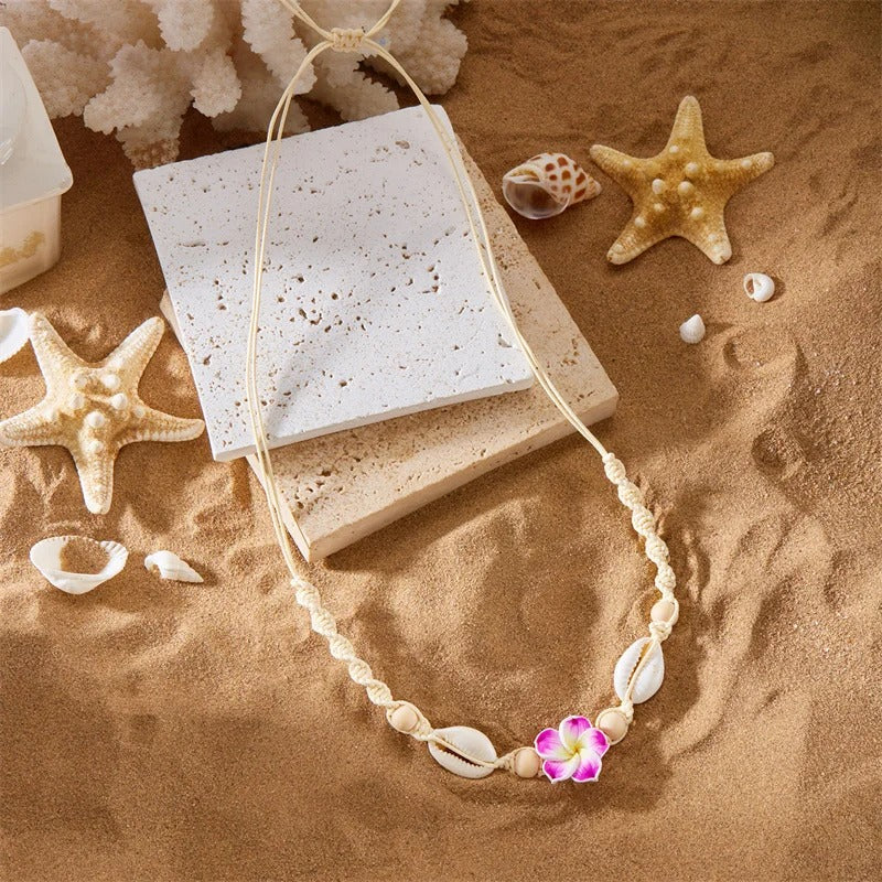 Bohemia Sea Shell Choker Necklace For Women Fashion Summer Sweet Flower Pendant Hand-woven Rope Neck Chain Jewelry Accessory