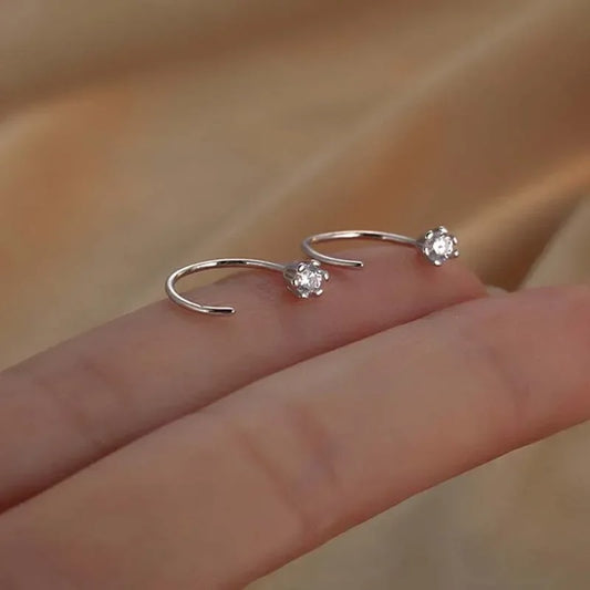 Exquisite Round Zircon Earrings for Women Men, Simple Silver Color Mini Square Heart Ear Bone Piercing Jewelry Gift