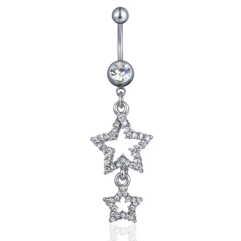 Star Belly Button Ring Long Dangle Crystal Navel Piercing