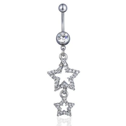 Star Belly Button Ring Long Dangle Crystal Navel Piercing