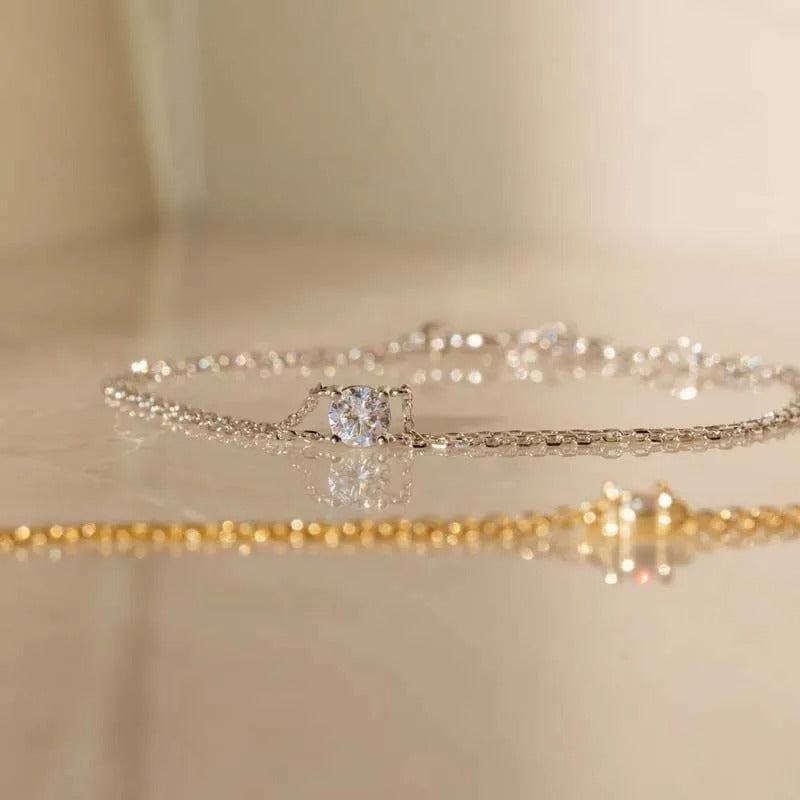Gold Zircon Double Layer Bracelet for Women Thin Chain Charm Jewelry