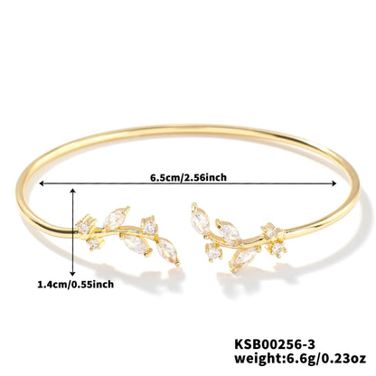 Leaf Zircon Open Bracelet Gold Color Stainless Steel Cuff Bracelet Tiny Hand Jewelry
