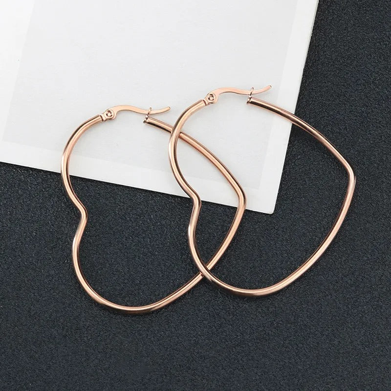Big Heart Hoop Earrings Gold Stainless Steel Women’s Jewelry