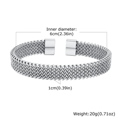 Vnox 10mm Woven Mesh Stainless Steel Open Bangle for Men Women,Vintage Adjustable Cuff Bracelets