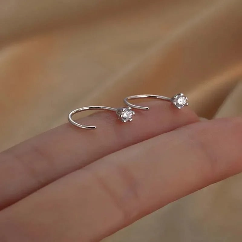 Exquisite Round Zircon Earrings for Women Men, Simple Silver Color Mini Square Heart Ear Bone Piercing Jewelry Gift