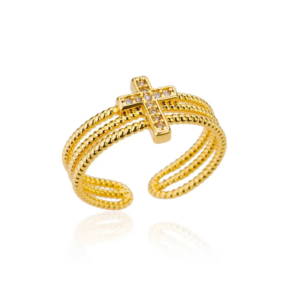 Luxury Zircon Cross Ring Adjustable Stainless Steel Women’s Jewelry Gift 2025.