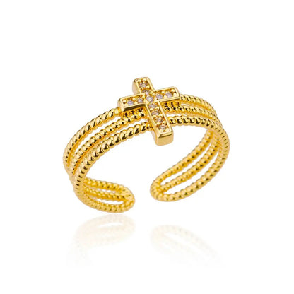 Luxury Zircon Cross Ring Adjustable Stainless Steel Women’s Jewelry Gift 2025.