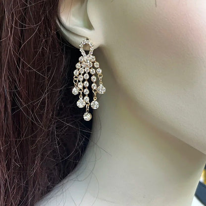 Luxury Rhinestone Tassel Drop Earrings Women Bling Jewelry
