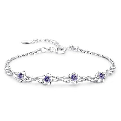 925 Silver Purple & White Zircon Plum Flower Bracelet Women