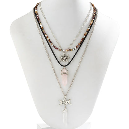 Mixed Color Beaded Necklace Women Gothic Metal Spider Pendant