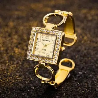 Luxury Gold Bangle Watch for Women Stainless Steel Quartz Wristwatch