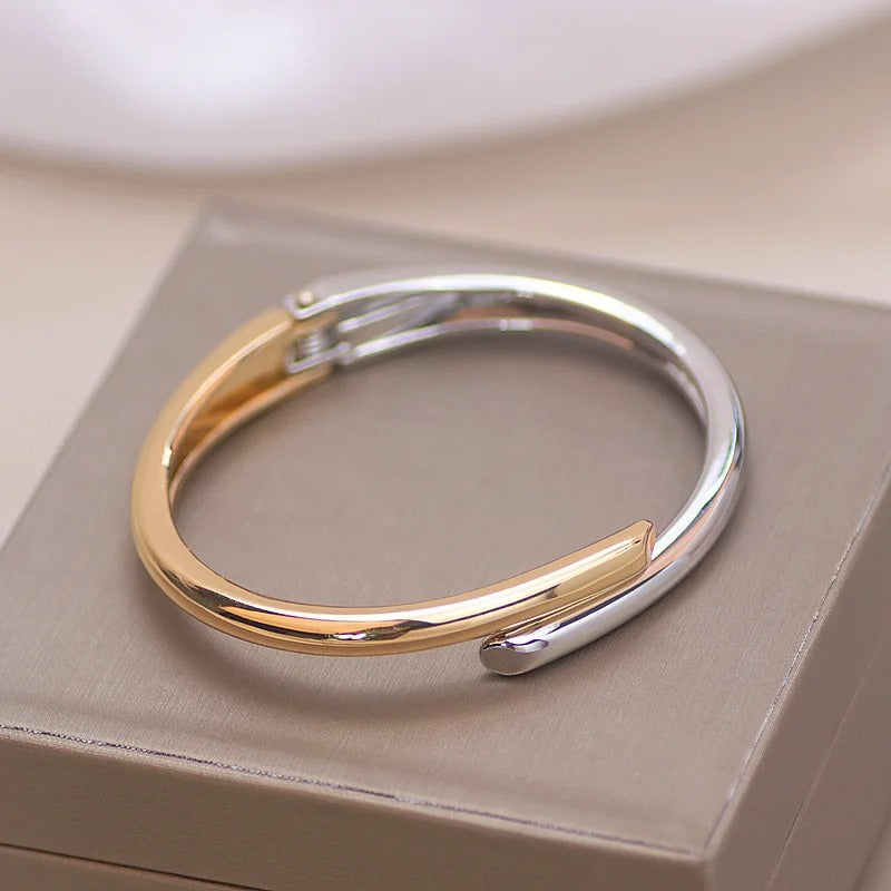 Gold Geometric Open Bangle Punk Cuff Bracelet for Women