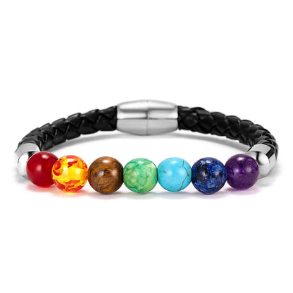 7 Chakra Stone Bracelets for Women Men Buddha Bless Healing Balance Beads Reiki Buddha Prayer Leather Rope Bracelet Jewelry Gift