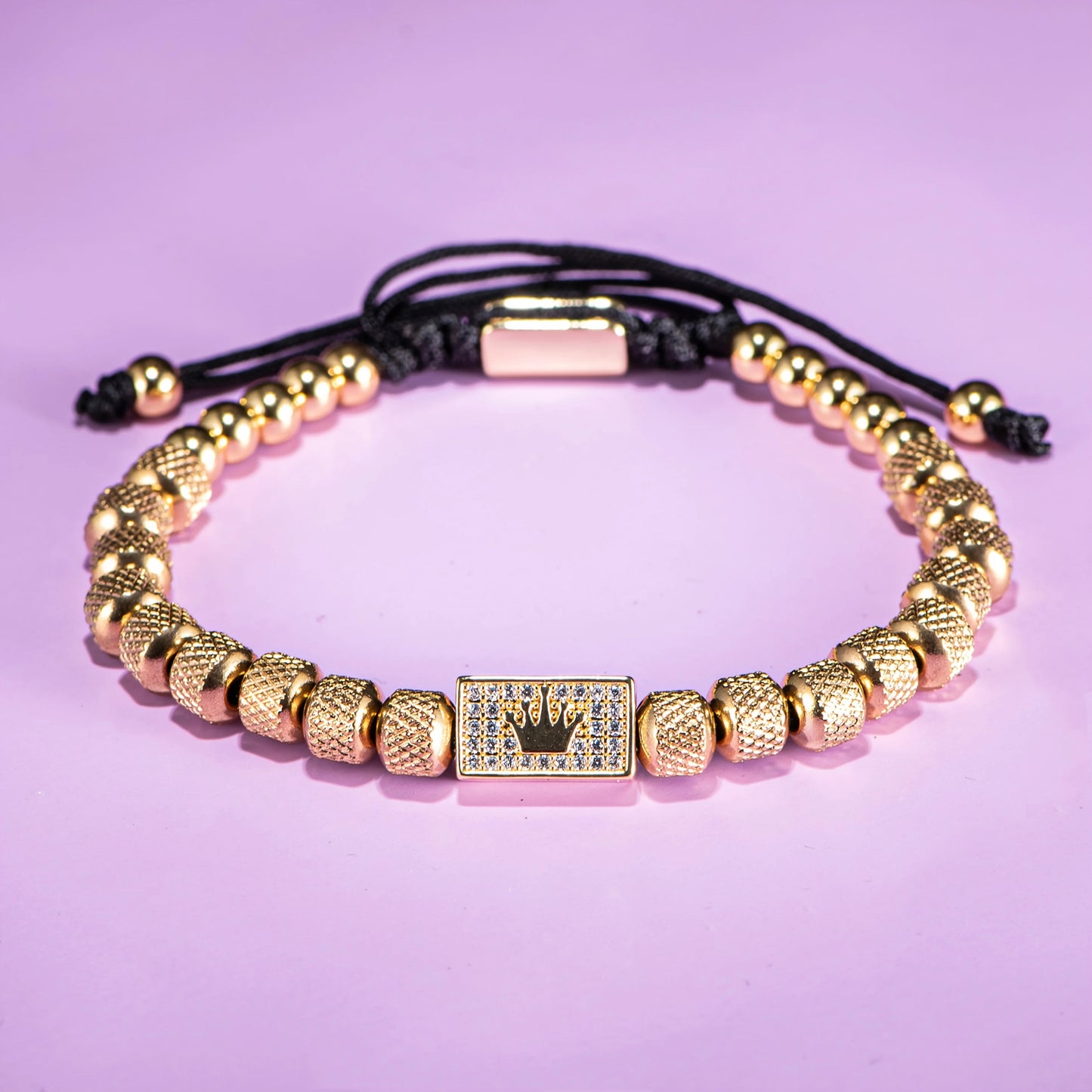 Luxury Micro-Set Square Crown Bead Bracelet Men Adjustable