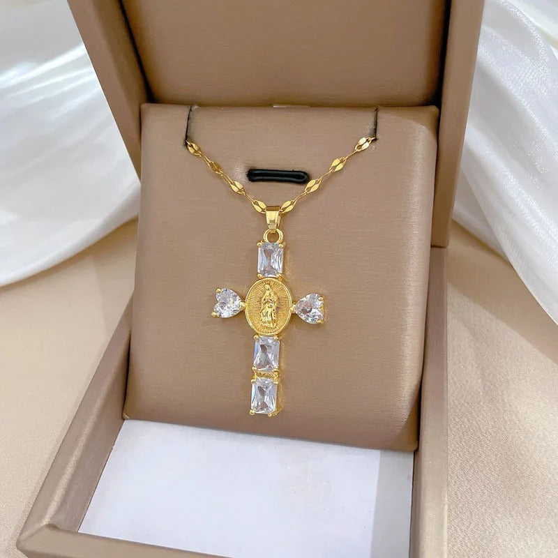 Classic Personalized Love Virgin Mary Micro-paved White Jewelry Necklace Gorgeous Stainless Steel