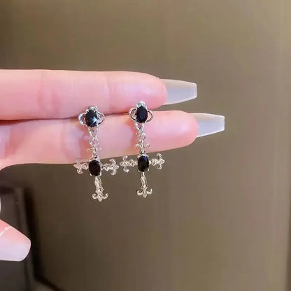 Trendy Black Cross Drop Earrings Women Gothic Punk Fashion Jewelry