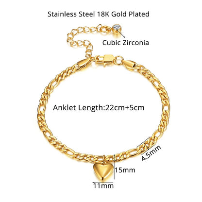 Gold Stainless Steel Cuban Link Anklet Women’s Beach Jewelry
