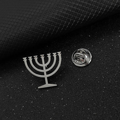 Jewish menorah men's brooch stainless steel lapel pin suit shirt decoration accessories wedding groomsmen gift