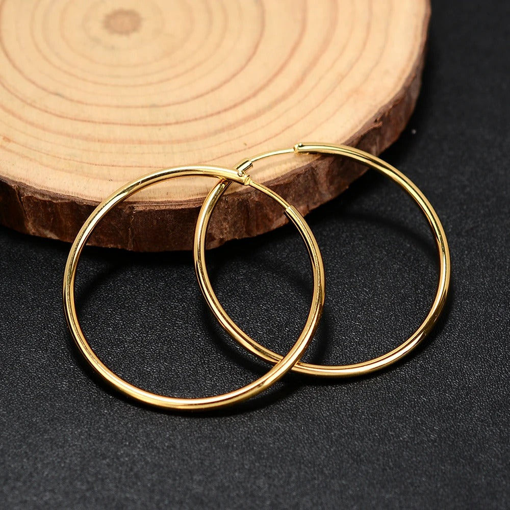1Pair Stainless Steel Simple Classic Round Circle Hoop Earrings For Women Punk Smooth Big or Small Earring Pendientes