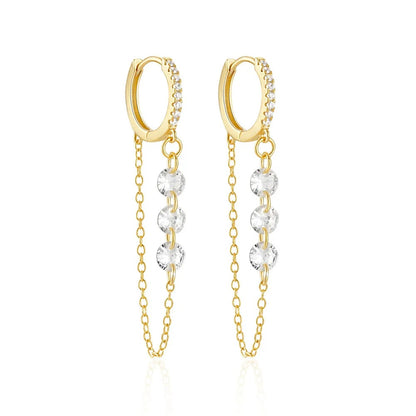 Gold Hoop Buckle Earrings with 3 Zircons 925 Silver for Women