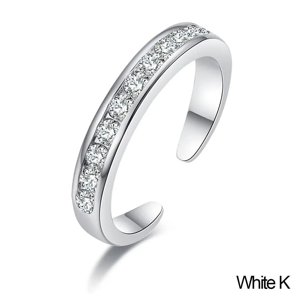 Simple Alloy Crystal Foot Ring Adjustable Opening Toe Ring for Women Girl Summer Beach Vacation Jewelry Finger Ring