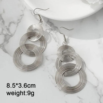 Three-Layer Circle Long Drop Earrings Women Punk Metal Jewelry