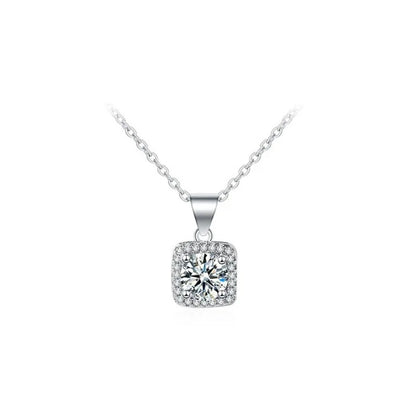 925 Sterling Silver Square Necklace Shiny Zircon Geometric Shape Pendant Simple Charm Women Choker Day Gift Fine Jewelry
