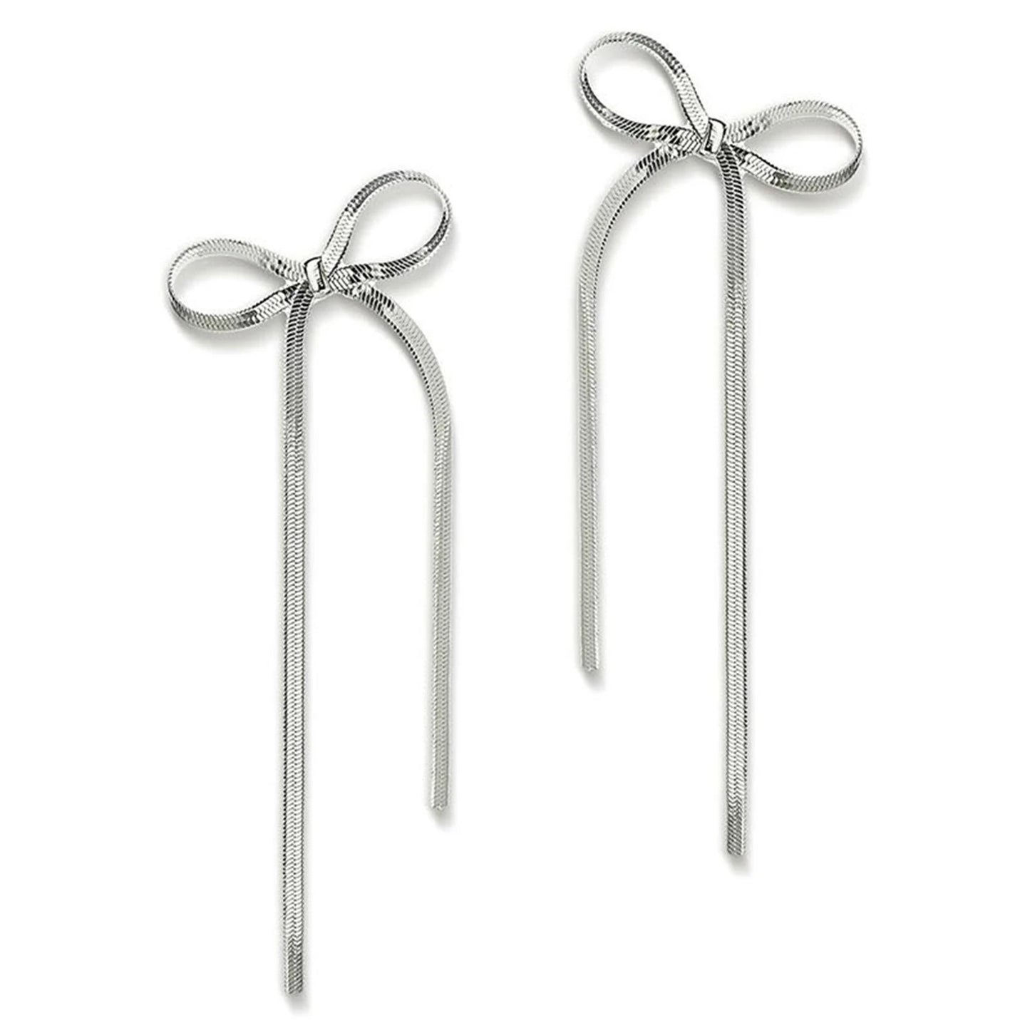 Minimalist Bowknot Snake Chain Tassel Earrings Stainless Steel