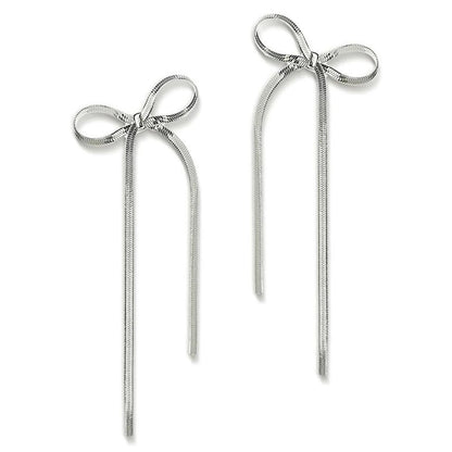 Minimalist Bowknot Snake Chain Tassel Earrings Stainless Steel