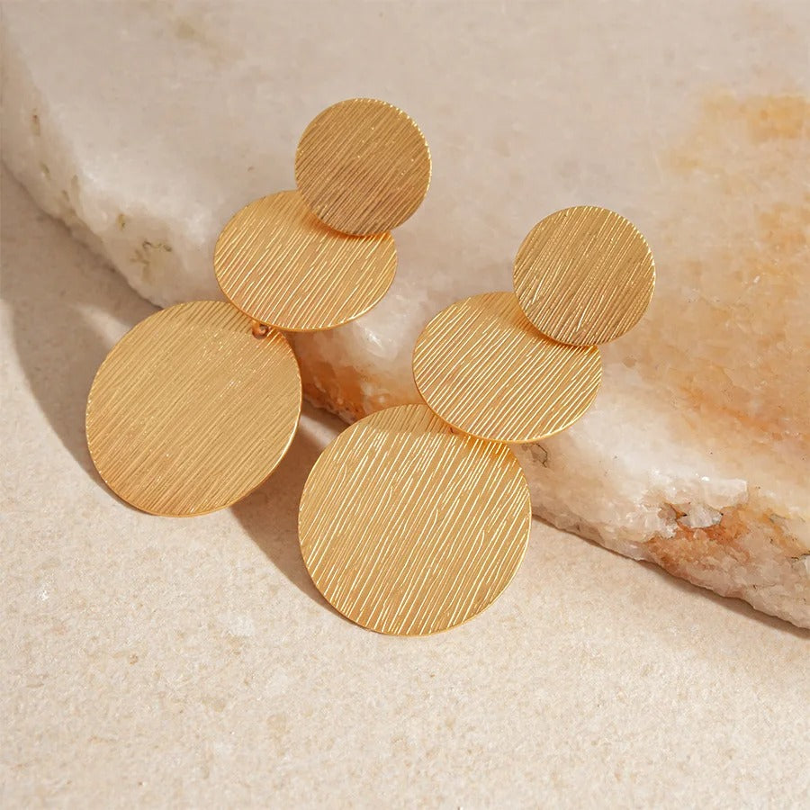 Three-Layer Round Dangle Earrings Women Brushed Metal Jewelry