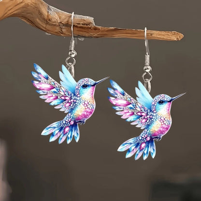 Acrylic Hummingbird Drop Earrings 2D Bird Shape Women Girls